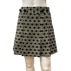 Vintage Milly of New York Black Ivory Flower Pleated Wool Blend Skirt Size 0 27”